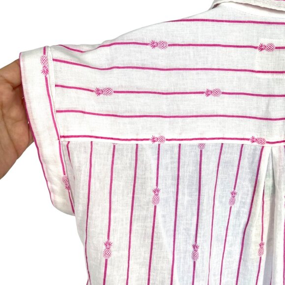 Rails Whitney Pineapple Stripe Linen Blend Button-Up Shirt XS White & Pink NWT - Picture 5 of 12